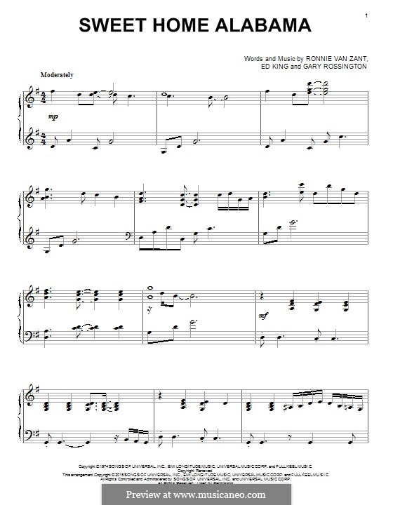 Sweet Home Alabama (Lynyrd Skynyrd): Für Klavier by Ed King, Gary Rossington, Ronnie Van Zant