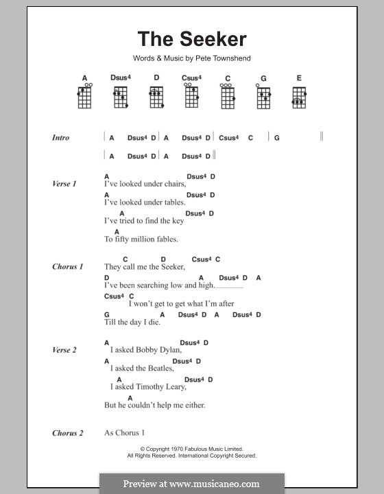 The Seeker (The Who): Für Ukulele by Peter Townshend