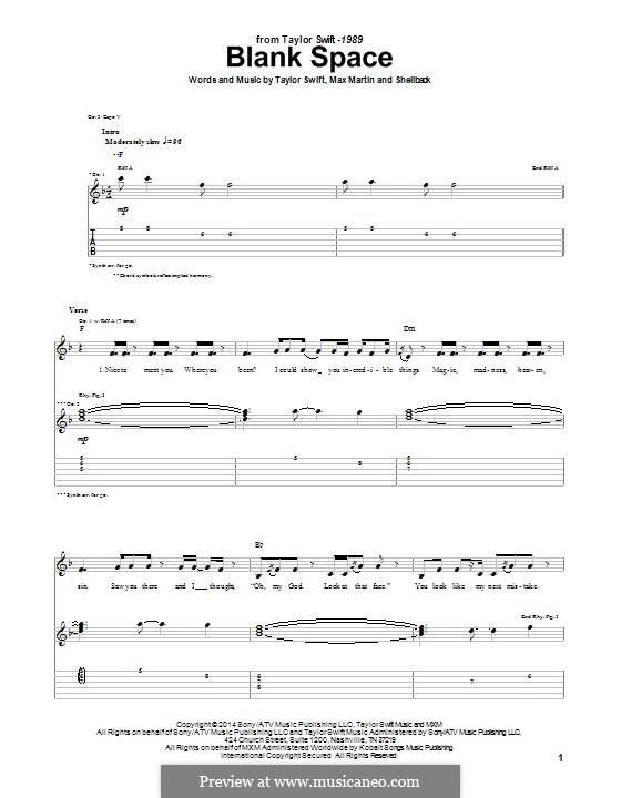 Blank Space: Für Gitarre mit Tab by Shellback, Max Martin, Taylor Swift
