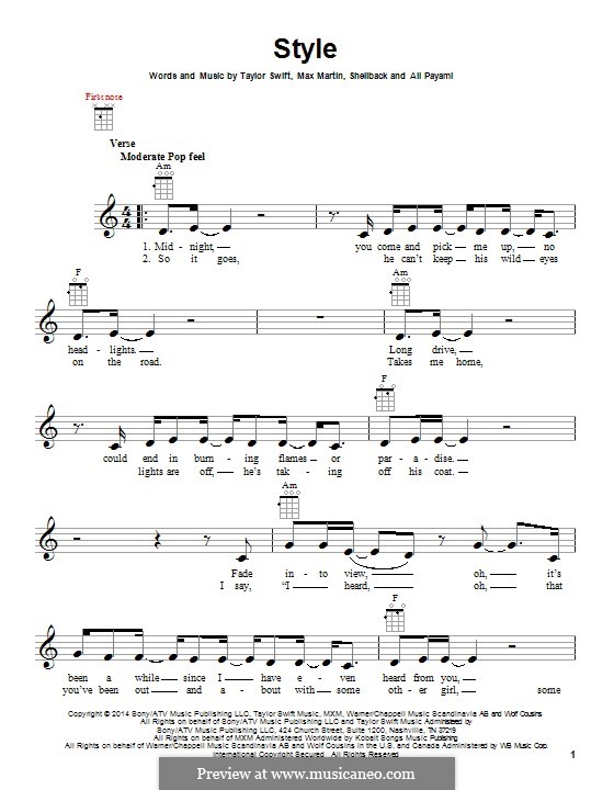 Style von Shellback, Max Martin, T. Swift, A. Payami - Noten auf MusicaNeo