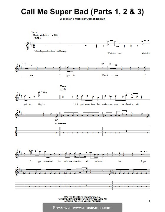 Call Me Super Bad: Parts 1, 2 and 3, for guitar with tab by James Brown