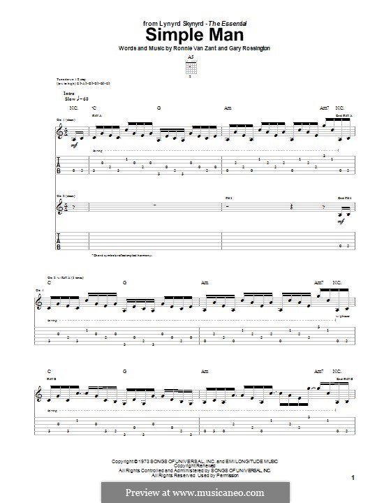 Simple Man (Lynyrd Skynyrd): Für Gitarre mit Tab by Gary Rossington, Ronnie Van Zant