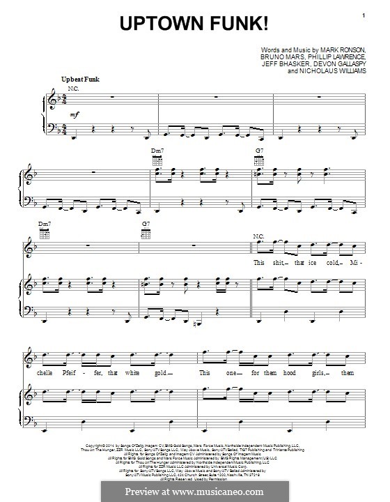 Piano Vocal Version Uptown Funk Mark Ronson Ft Bruno Mars Von J Bhasker Bruno Mars P Lawrence D Gallaspy N Williams Auf Musicaneo