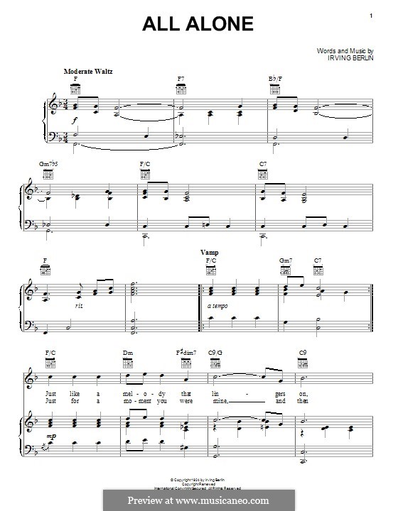 All Alone: Für Stimme und Klavier (oder Gitarre) by Irving Berlin