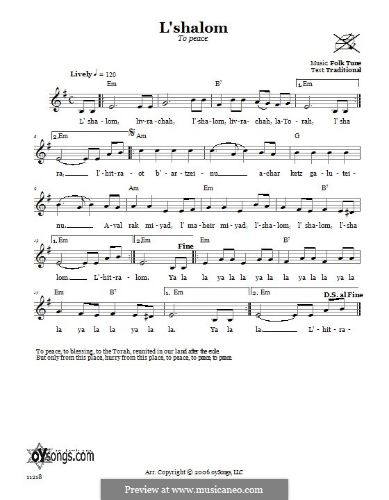 L'shalom (To Peace): Text und Akkorde by folklore