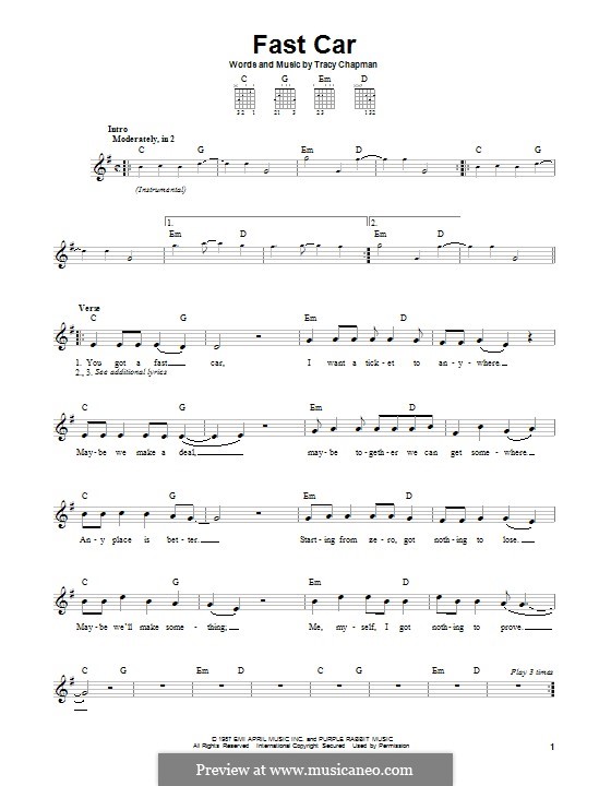 Fast Car: Für Gitarre mit Tabulatur by Tracy Chapman