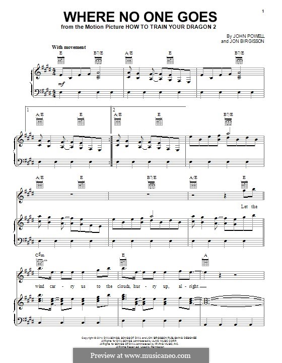 Where No One Goes (Jonsi): Für Stimme und Klavier (oder Gitarre) by John Powell, Jón Thor Birgisson