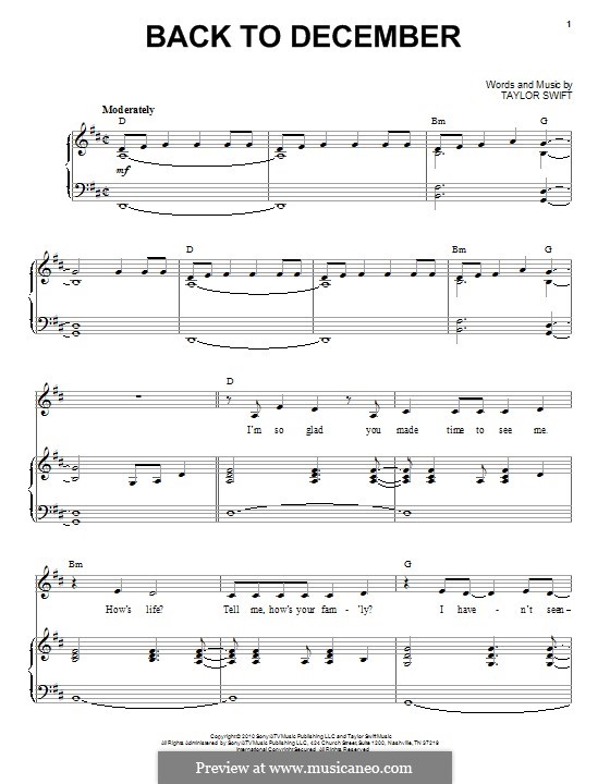 Back to December: Für Stimme und Klavier by Taylor Swift