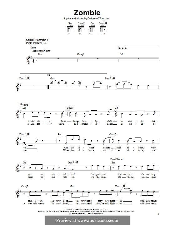 Zombie (The Cranberries): Für Gitarre mit Tabulatur by Dolores O'Riordan