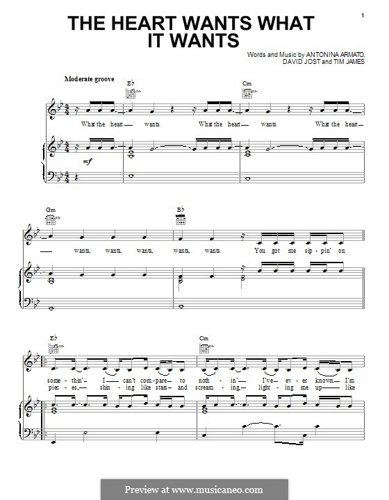 The Heart Wants What It Wants (Selena Gomez): Für Stimme und Klavier (oder Gitarre) by Antonina Armato, Timothy James, David Jost