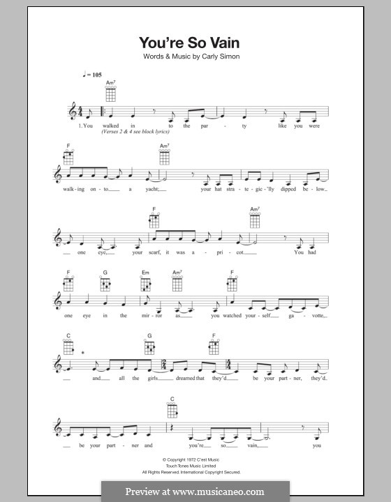 You're So Vain: Für Ukulele by Carly Simon