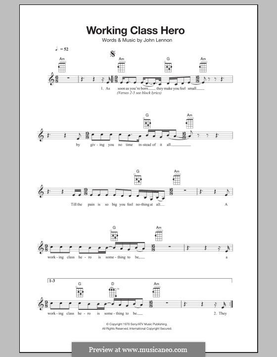 Working Class Hero: Für Ukulele by John Lennon