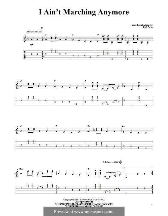 I ain't Marching Anymore: Für Gitarre mit Tabulatur by Phil Ochs