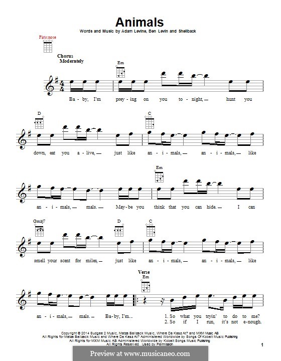 Animals (Maroon 5): Für Ukulele by Shellback, Adam Levine, Benjamin Levin