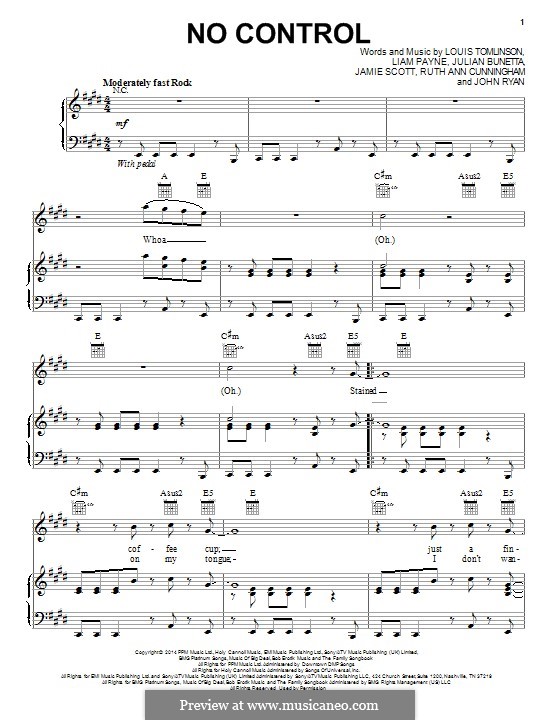No Control (One Direction): Für Stimme und Klavier (oder Gitarre) by Julian Bunetta, Ruth Anne Cunningham, Jamie Scott, Louis Tomlinson, Liam Payne, John Henry Ryan