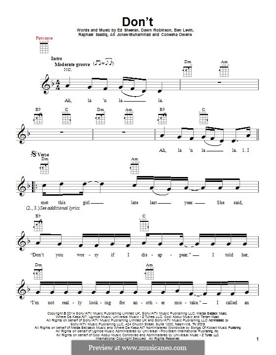 Don't: Für Ukulele by Ed Sheeran, Ali Jones-Muhammad, Benjamin Levin, Raphael Saadiq, Conesha Owens, Dawn Robinson