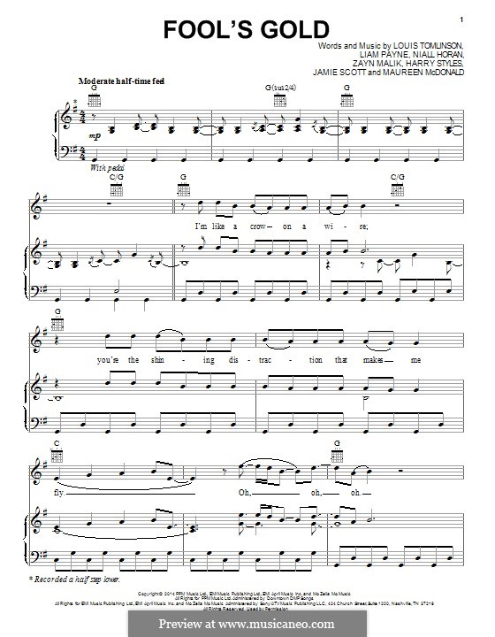 Fool's Gold (One Direction): Für Stimme und Klavier (oder Gitarre) by Jamie Scott, Zayn Malik, Louis Tomlinson, Liam Payne, Niall Horan, Harry Styles, Maureen McDonald