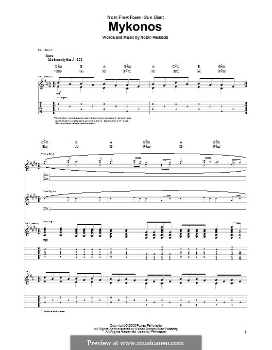 Mykonos (Fleet Foxes): Für Gitarre mit Tabulatur by Robin Pecknold