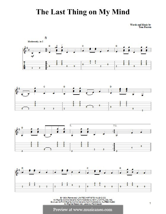 The Last Thing on My Mind: Für Gitarre mit Tabulatur by Tom Paxton