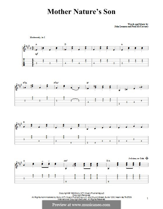 Mother Nature's Son (The Beatles): Für Gitarre mit Tabulatur by John Lennon, Paul McCartney