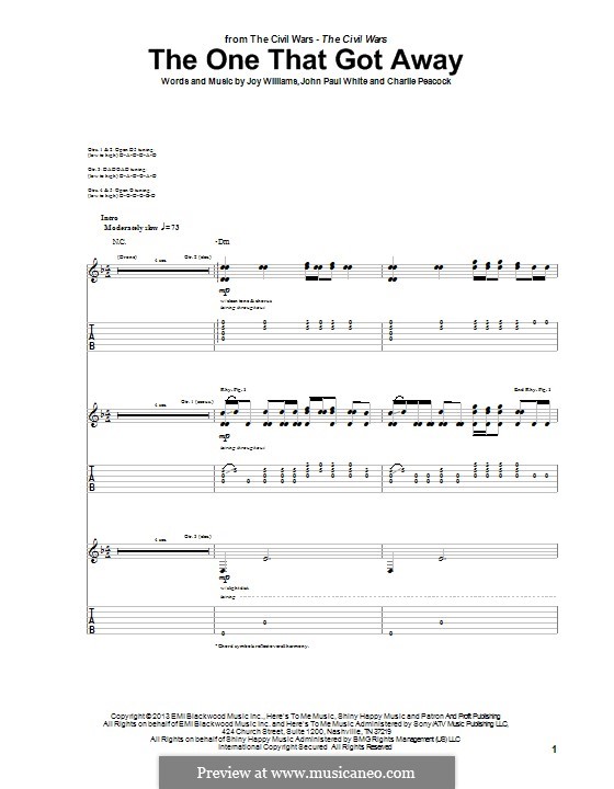 The One That Got Away (The Civil Wars): Für Gitarre mit Tabulatur by Charlie Peacock, John Paul White, Joy Williams