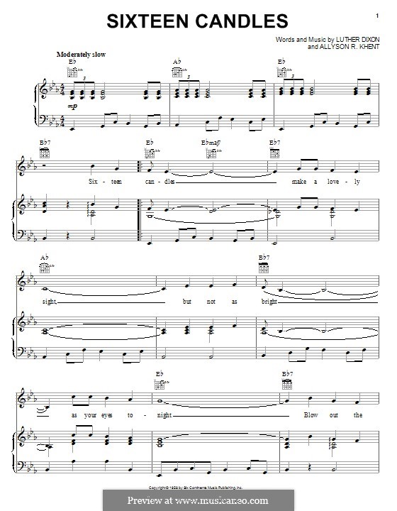 Sixteen Candles (The Crests): Für Stimme und Klavier (oder Gitarre) by Allyson R. Khent, Luther Dixon