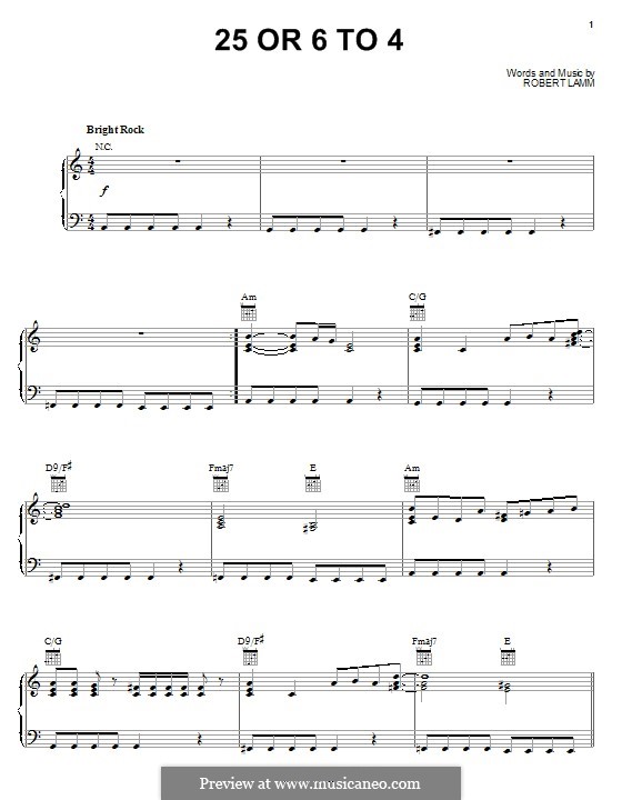25 or 6 to 4 (Chicago): Für Stimme und Klavier (oder Gitarre) by Robert Lamm
