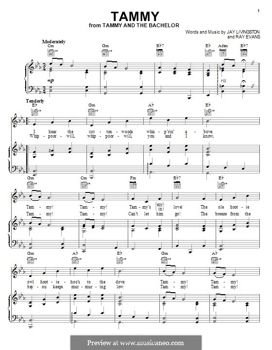 Tammy: Für Stimme und Klavier (oder Gitarre) by Jay Livingston, Raymond Evans