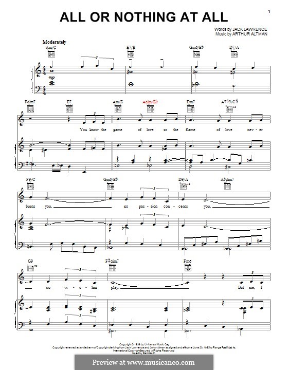 All or Nothing at All: Für Stimme und Klavier oder Gitarre (Frank Sinatra) by Arthur Altman, Jack Lawrence