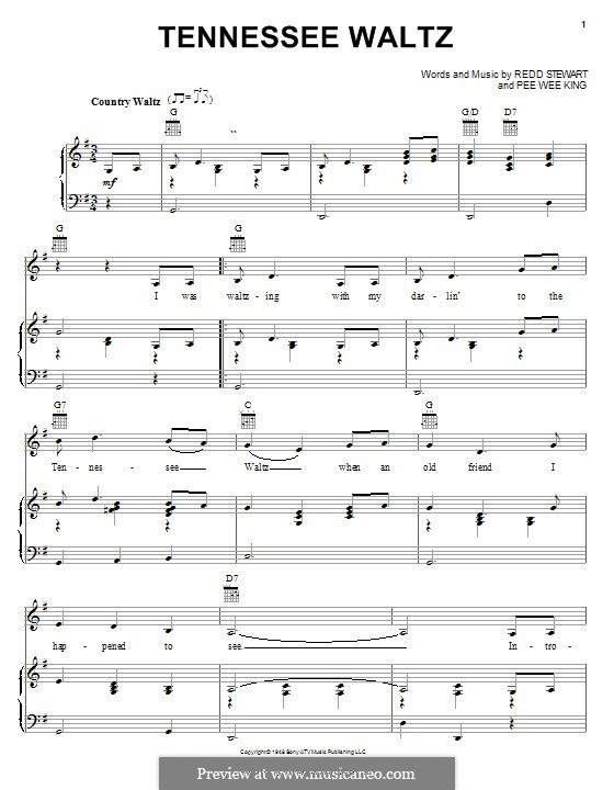 Tennessee Waltz (Patty Page): Für Stimme und Klavier (oder Gitarre) by Pee Wee King, Redd Stewart