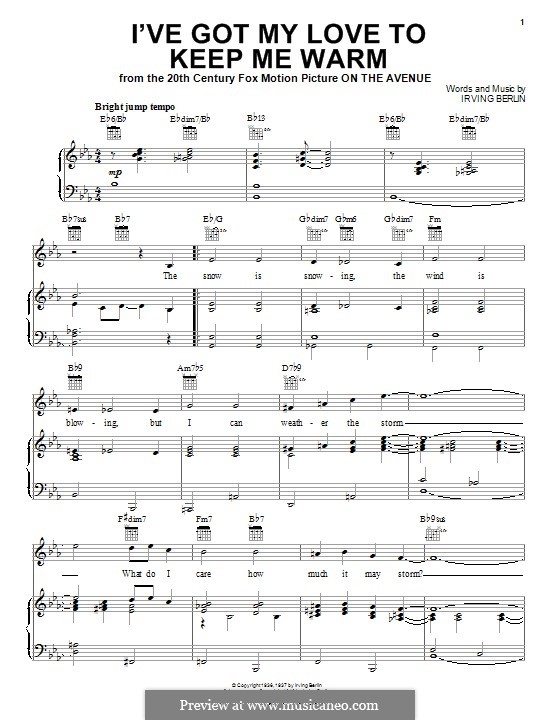 I've Got My Love to Keep Me Warm (Frank Sinatra): Für Stimme und Klavier (oder Gitarre) by Irving Berlin