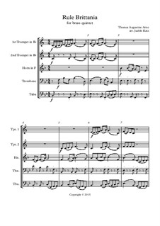 Rule Britannia: For wind quintet – score by Thomas Arne