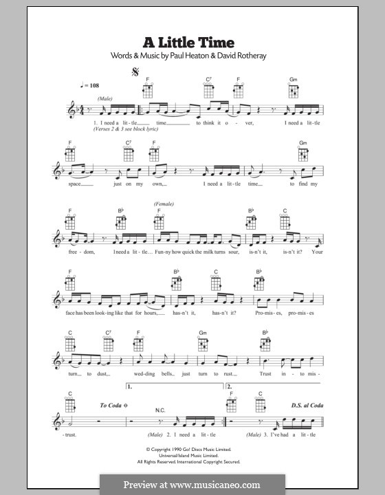 A Little Time (The Beautiful South): Für Ukulele by David Rotheray, Paul Heaton