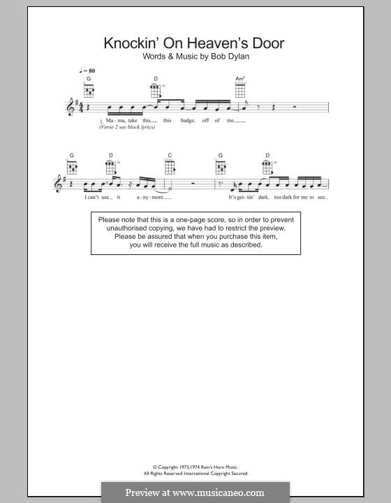 Knockin' on Heaven's Door: Für Ukulele by Bob Dylan