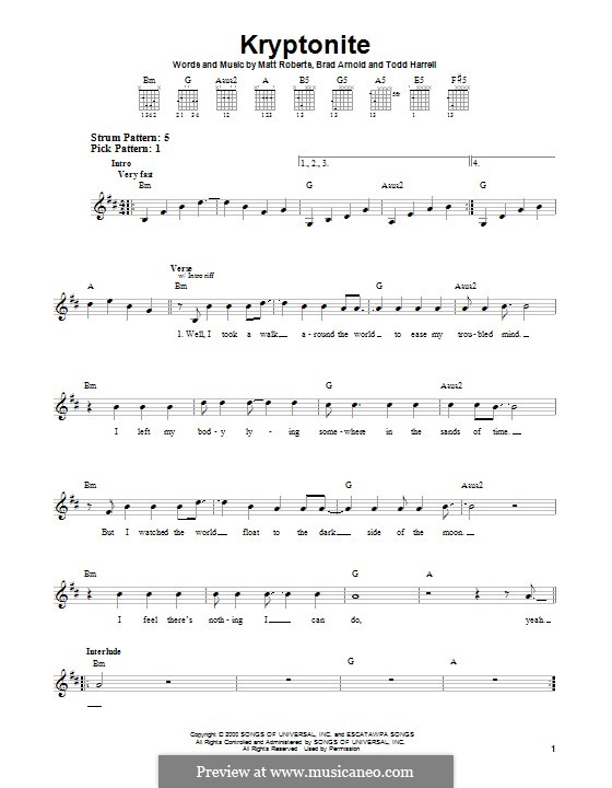 Kryptonite (3 Doors Down): Für Gitarre mit Tabulatur by Brad Arnold, Matthew Roberts, Todd Harrell