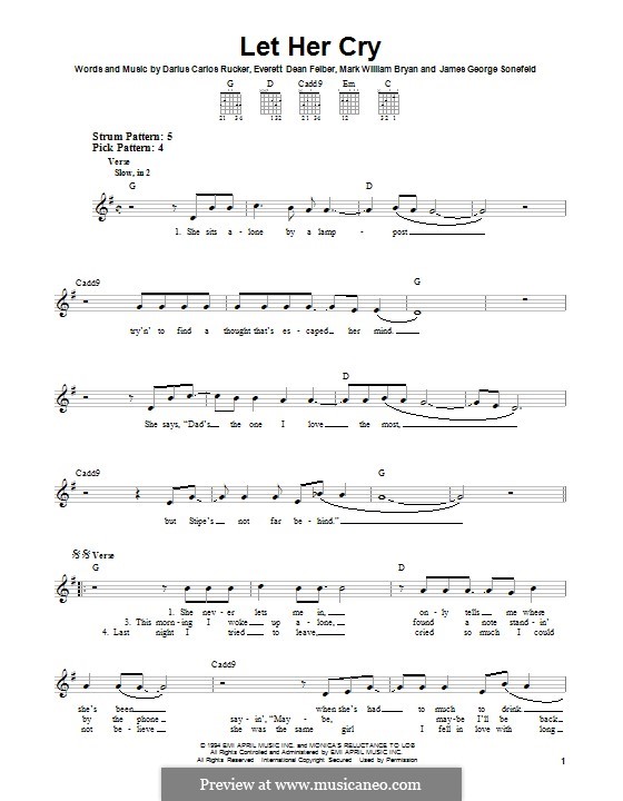 Let Her Cry (Hootie & The Blowfish): Für Gitarre mit Tabulatur by Darius Carlos Rucker, Everett Dean Felber, James George Sonefeld, Mark William Bryan
