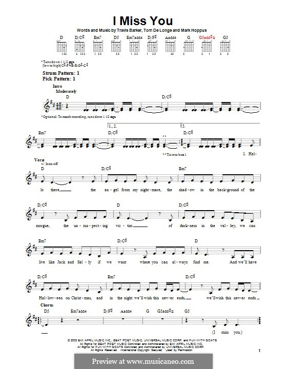 I Miss You (Blink-182): Für Gitarre mit Tabulatur by Mark Hoppus, Tom DeLonge, Travis Barker