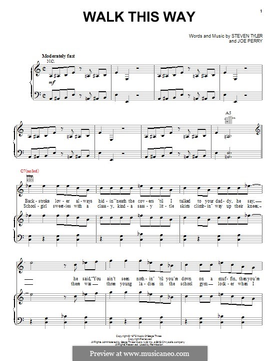 Walk This Way (Aerosmith and Run D.M.C.): Für Stimme und Klavier (oder Gitarre) by Joe Perry, Steven Tyler