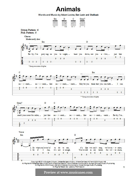 Animals (Maroon 5): Für Gitarre mit Tabulatur by Shellback, Adam Levine, Benjamin Levin
