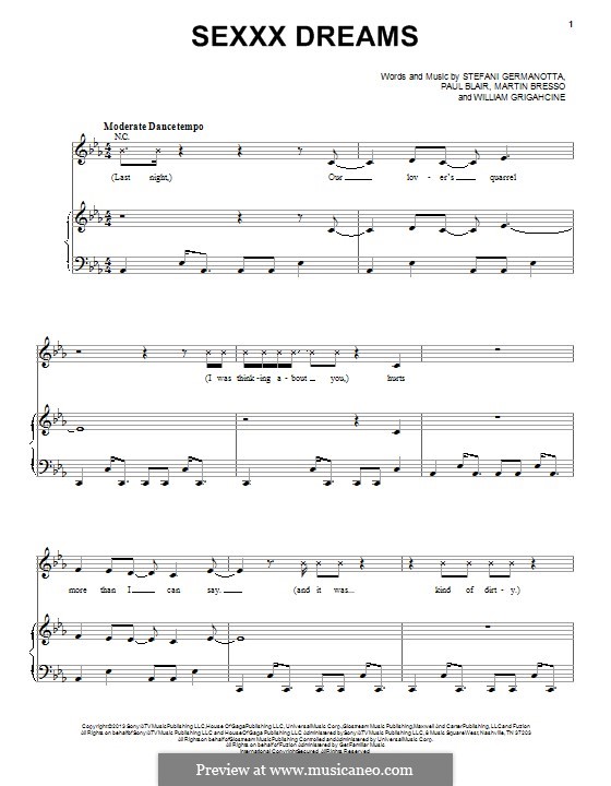 Sexxx Dreams (Lady Gaga): Für Stimme und Klavier (oder Gitarre) by Paul Blair, Stefani Germanotta, William Grigahcine, Martin Bresso