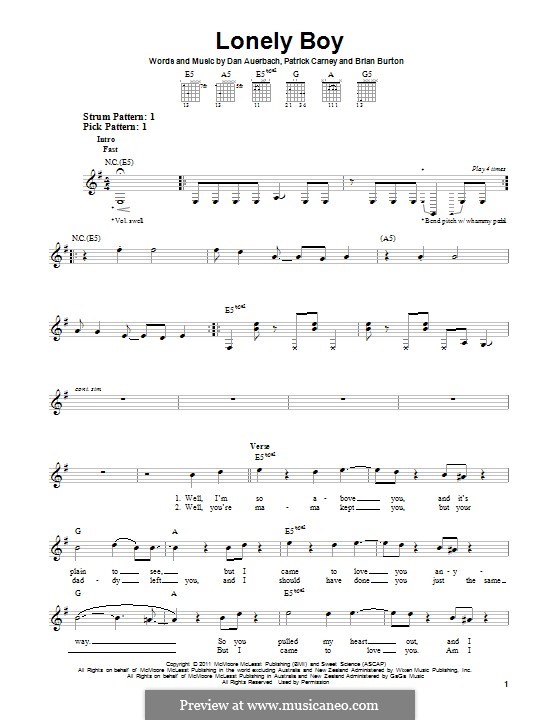 Lonely Boy (The Black Keys): Für Gitarre mit Tabulatur by Brian Burton, Daniel Auerbach, Patrick Carney