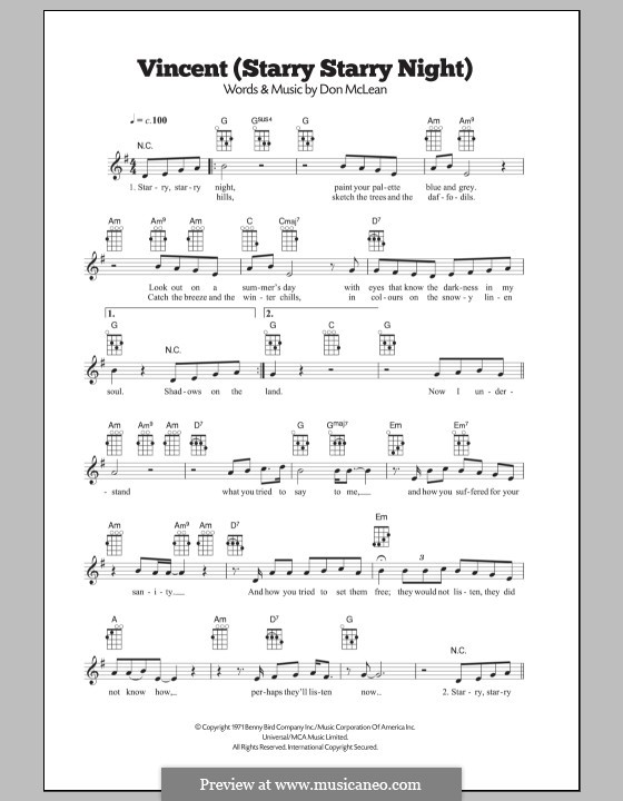 Vincent (Starry Starry Night): Für Ukulele by Don McLean