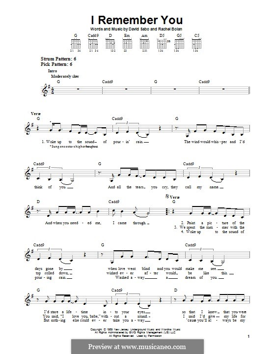 I Remember You (Skid Row): Für Gitarre mit Tabulatur by The Snake, Rachel Bolan