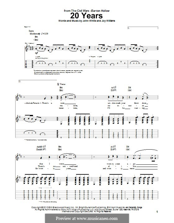 20 Years (The Civil Wars): Für Gitarre mit Tabulatur by John Paul White, Joy Williams