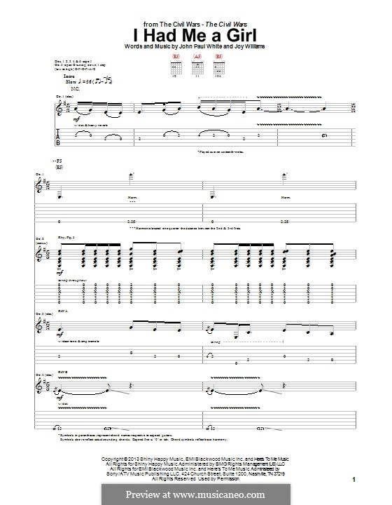 I Had Me a Girl (The Civil Wars): Für Gitarre mit Tabulatur by John Paul White, Joy Williams