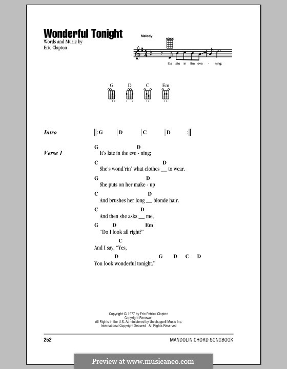 wonderful tonight chords and lyrics