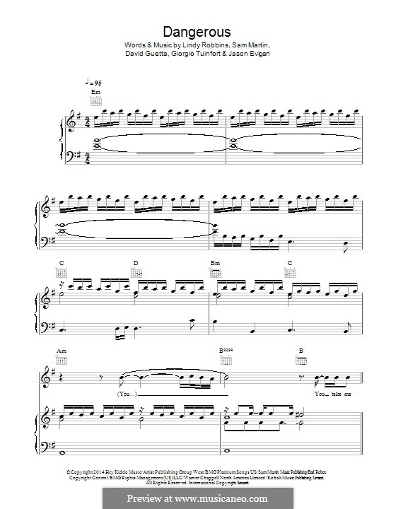 Dangerous (feat. Sam Martin): Für Stimme und Klavier (oder Gitarre) by David Guetta, Giorgio Tuinfort, Lindy Robbins, Sam Martin, Jason Evigan