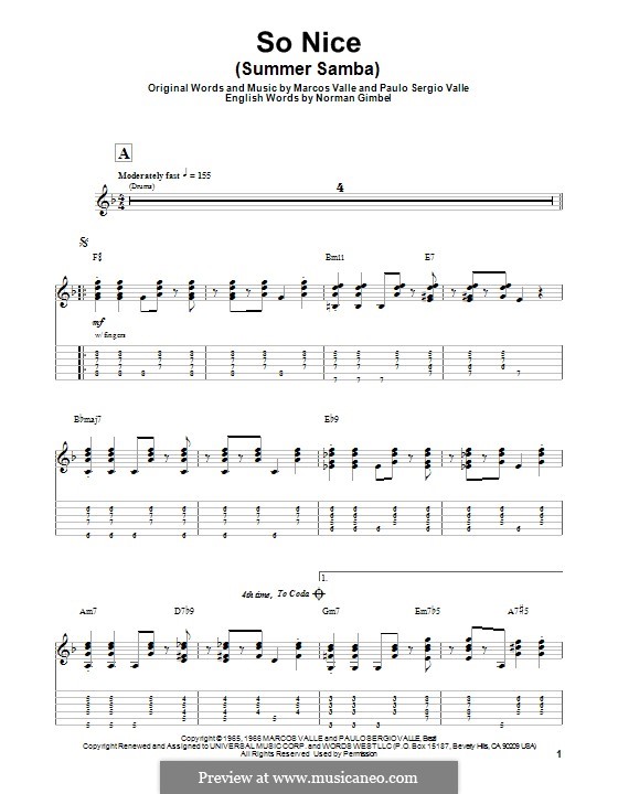 So Nice (Summer Samba): Für Gitarre mit Tabulatur by Marcos Valle, Paulo Sergio Valle
