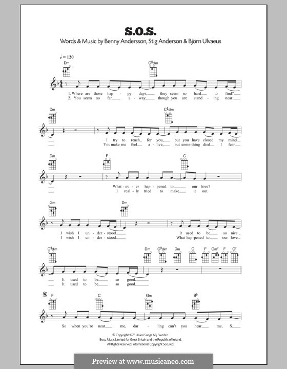 S.O.S. (ABBA): Für Ukulele by Benny Andersson, Björn Ulvaeus, Stig Anderson