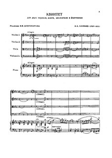 Quintet for Strings and Piano in E Flat Major: Score, parts by Alexander Aljabjew